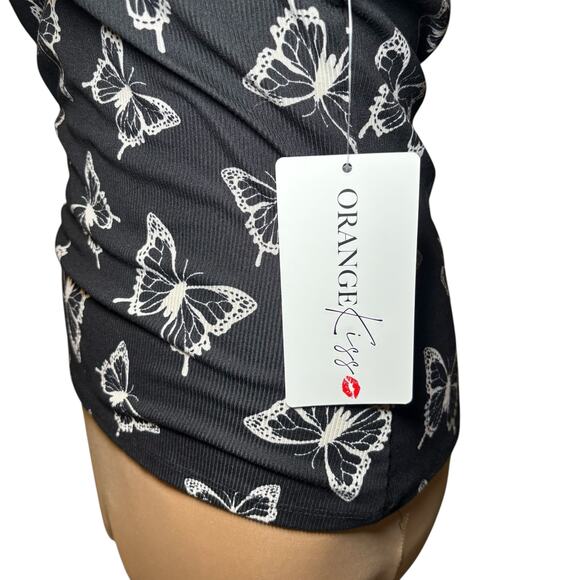 NWT Ribbed Butterfly Scoop Neck Top Size 1X Black & White Short Sleeves - Picture 6 of 8